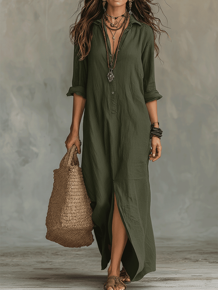 Timeless Button Maxi Dress – Elegant, Lightweight &amp; Easy Fit