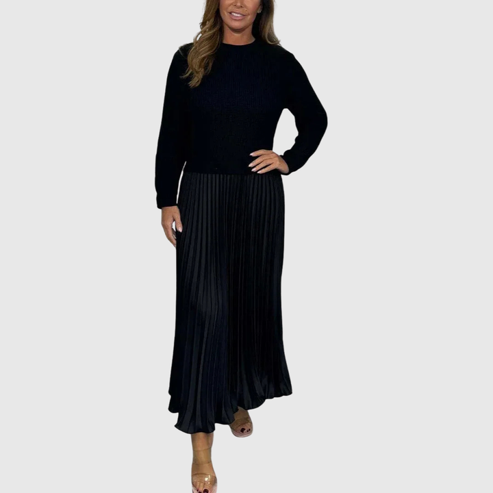 ALARICE | MAXI DRESS WITH SWEATER &amp; PLEATED SKIRT