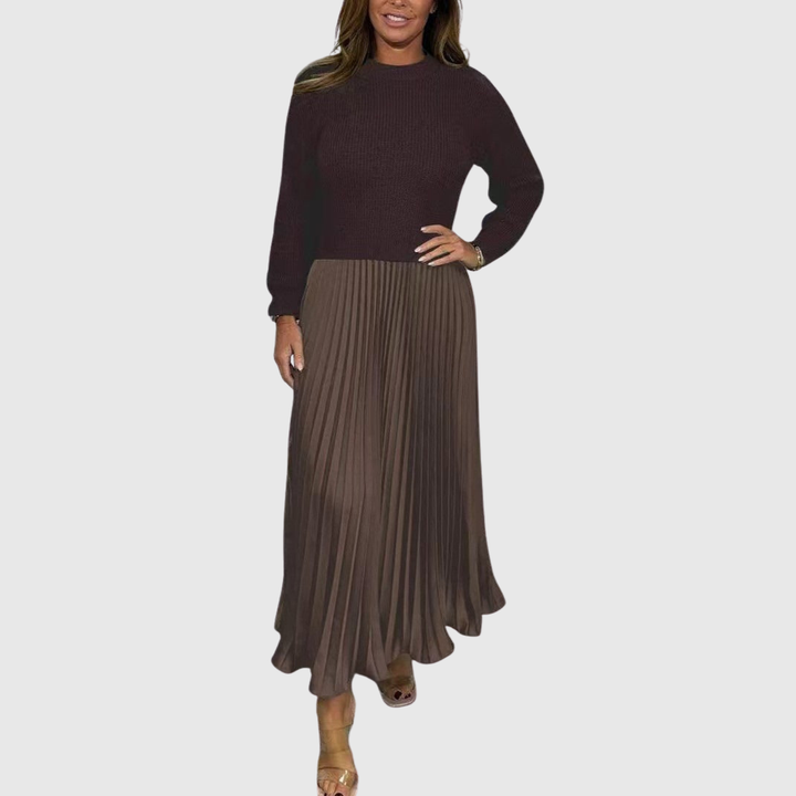 ALARICE | MAXI DRESS WITH SWEATER &amp; PLEATED SKIRT