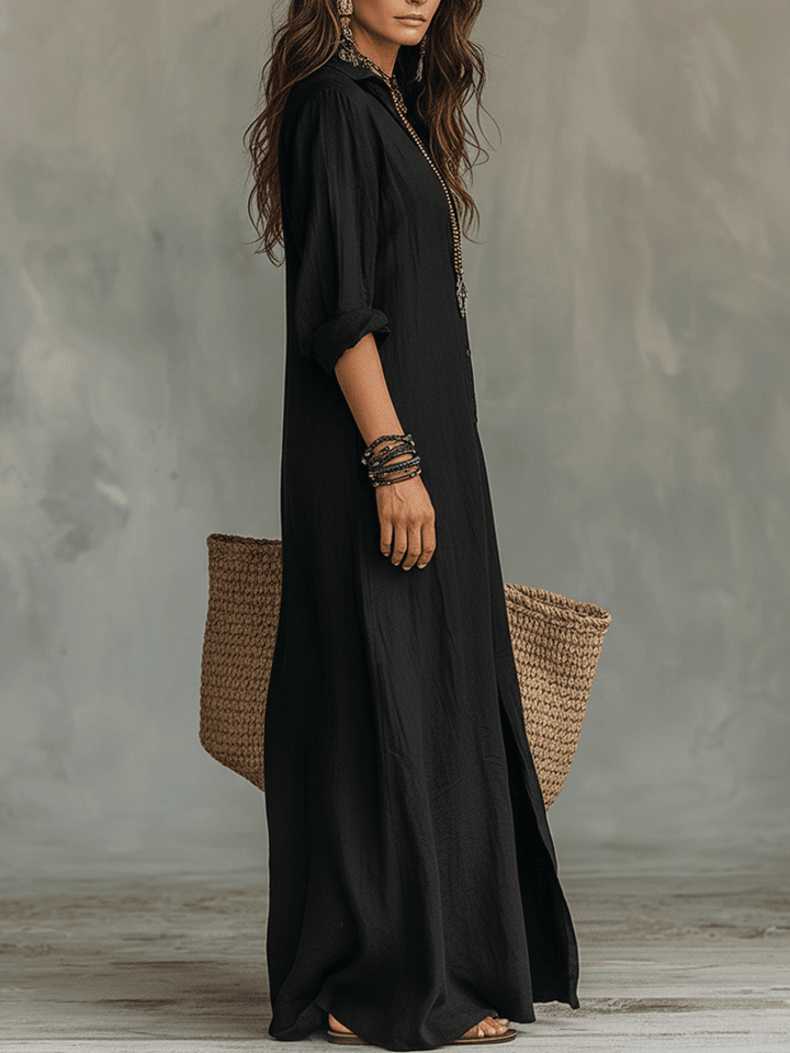 Timeless Button Maxi Dress – Elegant, Lightweight &amp; Easy Fit