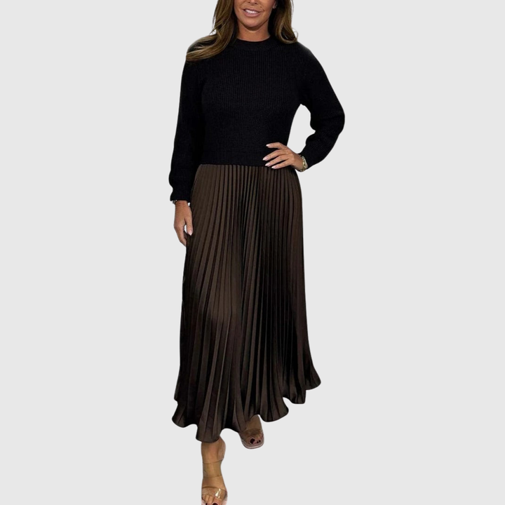 ALARICE | MAXI DRESS WITH SWEATER &amp; PLEATED SKIRT