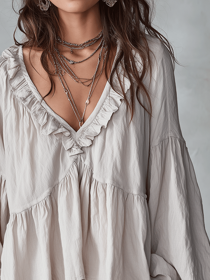 Airy Vintage-Inspired Ruffle Bohemian Blouse