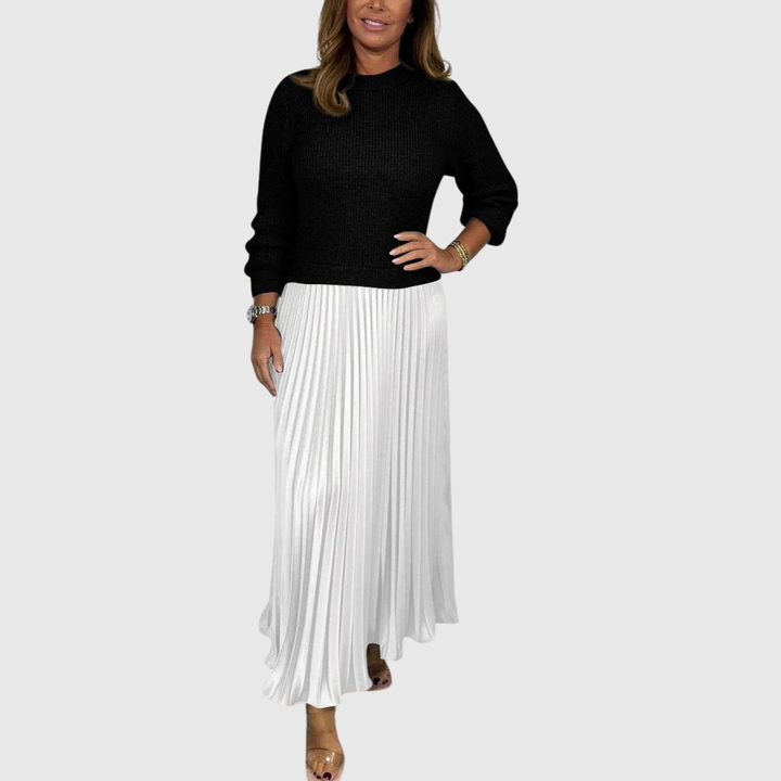ALARICE | MAXI DRESS WITH SWEATER &amp; PLEATED SKIRT