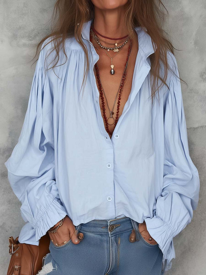 Cotton Ruffle Cuffs Blouse