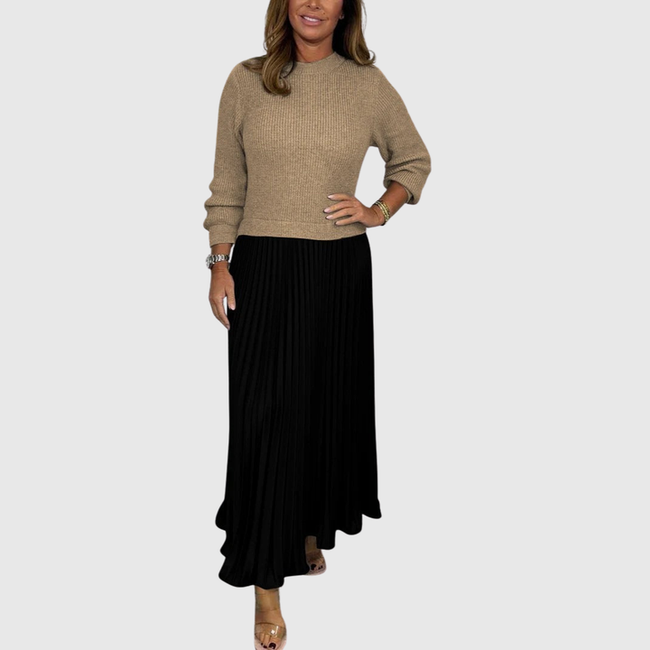 ALARICE | MAXI DRESS WITH SWEATER &amp; PLEATED SKIRT