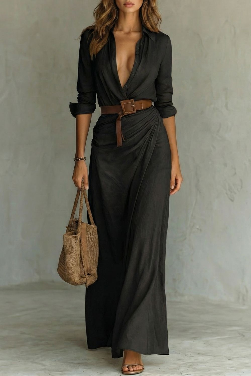 Azura – Button-down wrap dress – Belted maxi dress