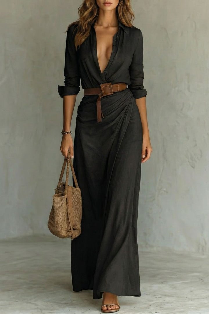 Azura – Button-down wrap dress – Belted maxi dress
