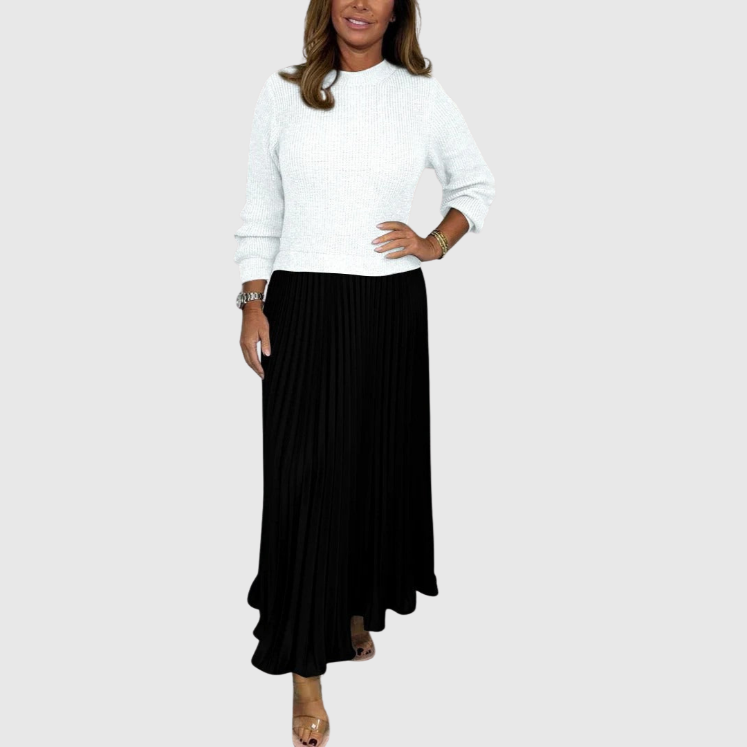 ALARICE | MAXI DRESS WITH SWEATER &amp; PLEATED SKIRT