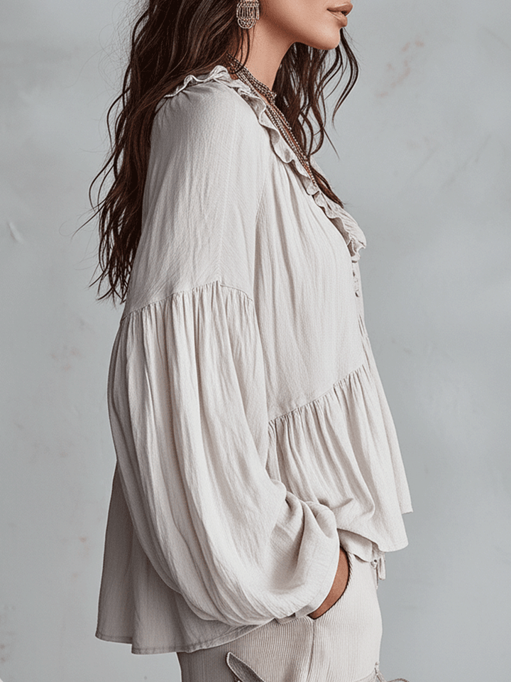 Airy Vintage-Inspired Ruffle Bohemian Blouse