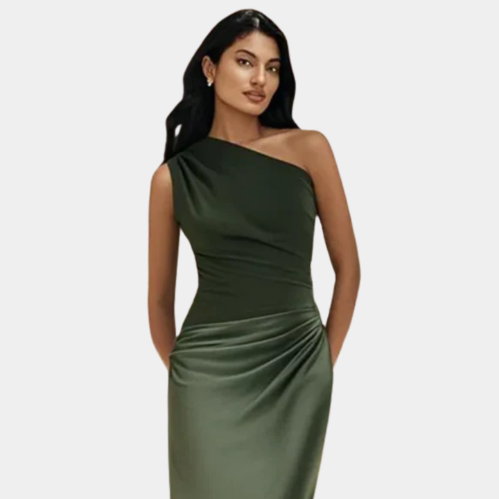 ALEIDA | ONE-SHOULDER SATIN MAXI DRESS