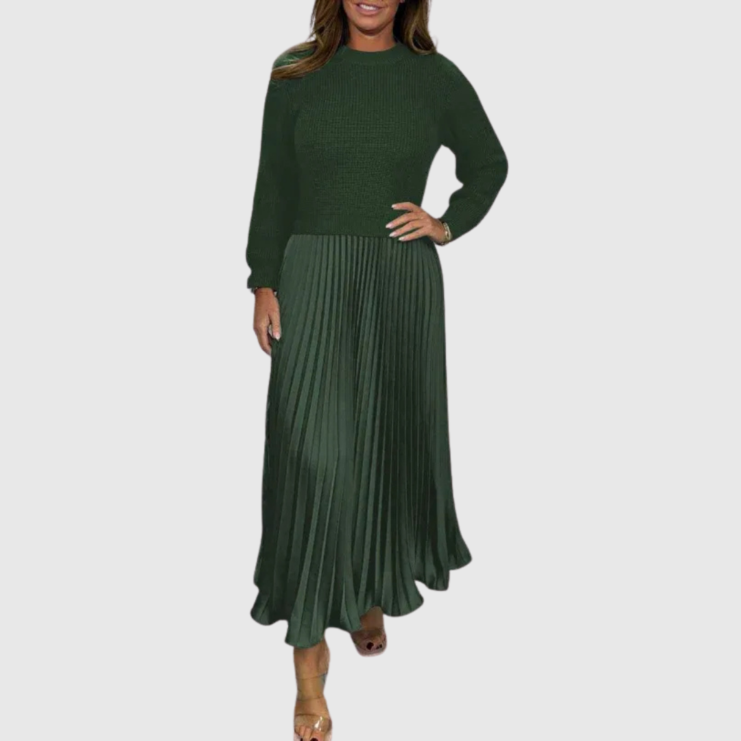 ALARICE | MAXI DRESS WITH SWEATER &amp; PLEATED SKIRT