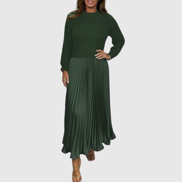 ALARICE | MAXI DRESS WITH SWEATER &amp; PLEATED SKIRT