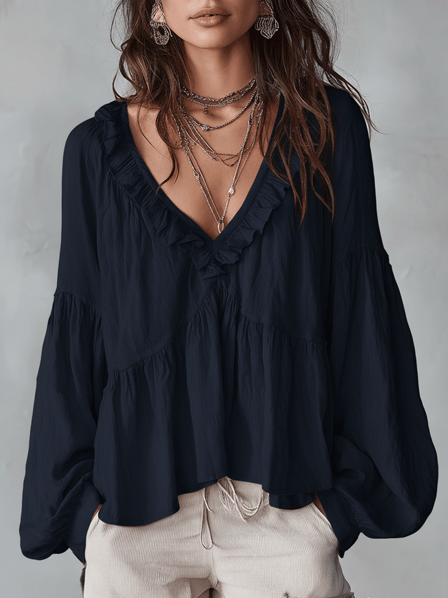 Airy Vintage-Inspired Ruffle Bohemian Blouse