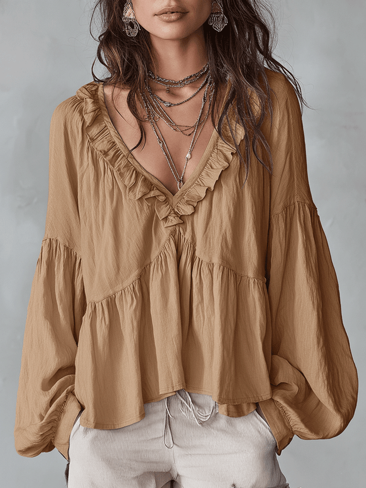 Airy Vintage-Inspired Ruffle Bohemian Blouse