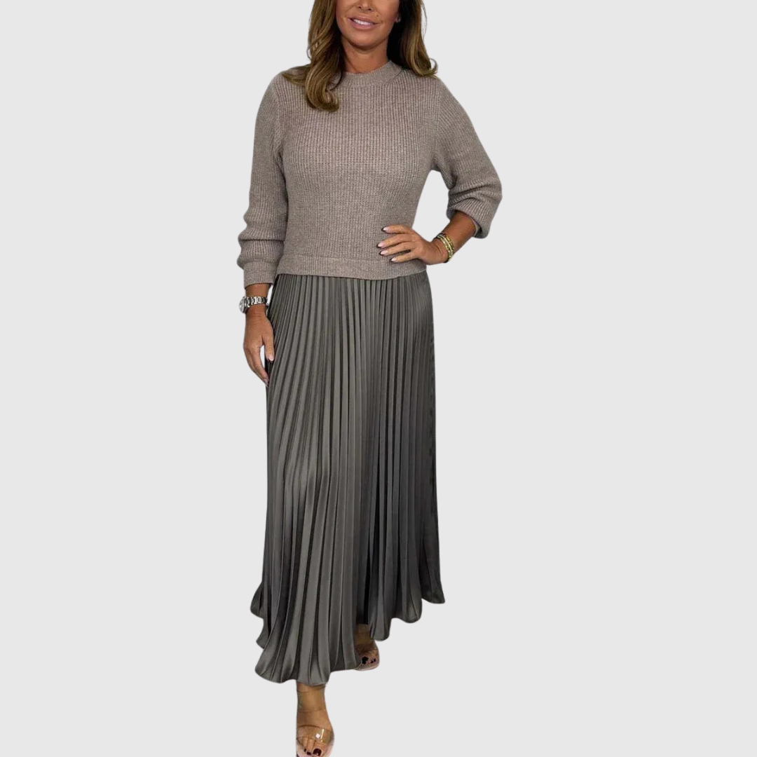 ALARICE | MAXI DRESS WITH SWEATER &amp; PLEATED SKIRT
