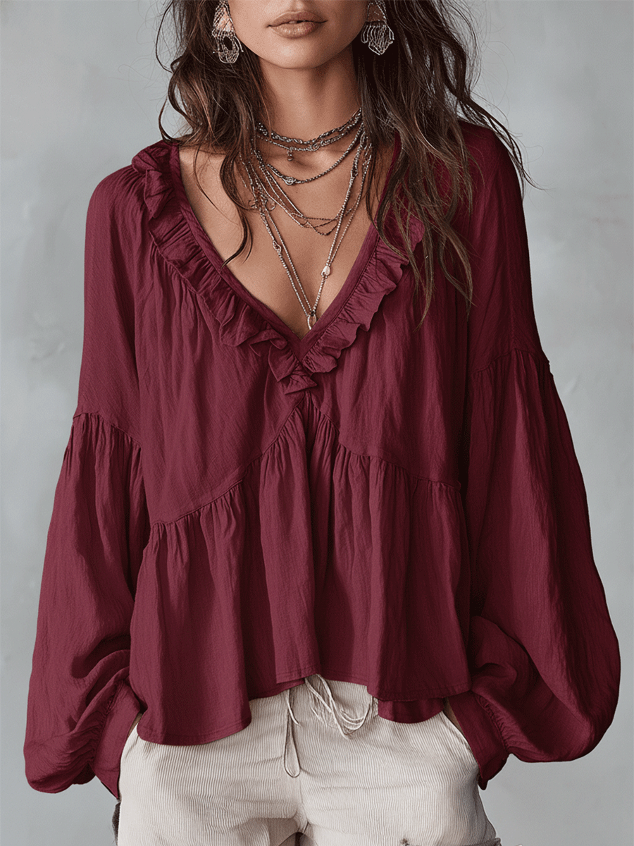 Airy Vintage-Inspired Ruffle Bohemian Blouse