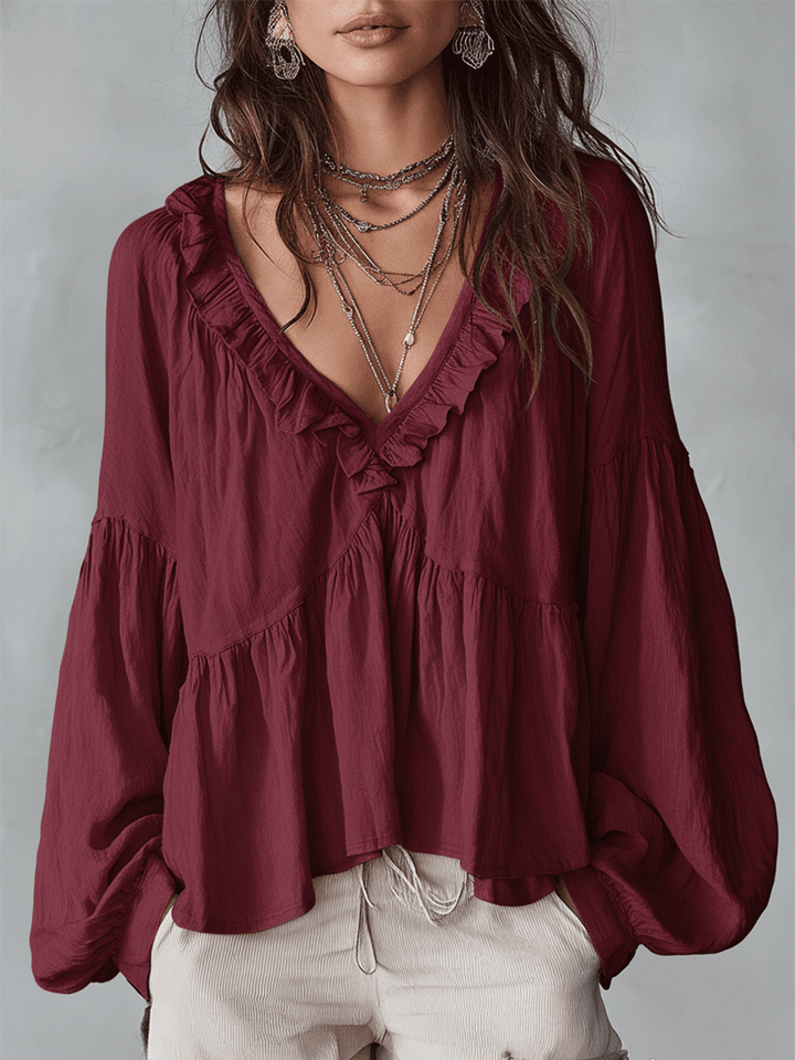 Airy Vintage-Inspired Ruffle Bohemian Blouse