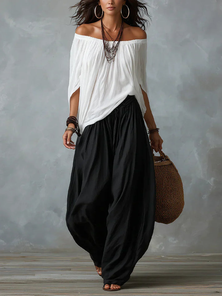Off-Shoulder Top &amp; Lantern Trousers Set