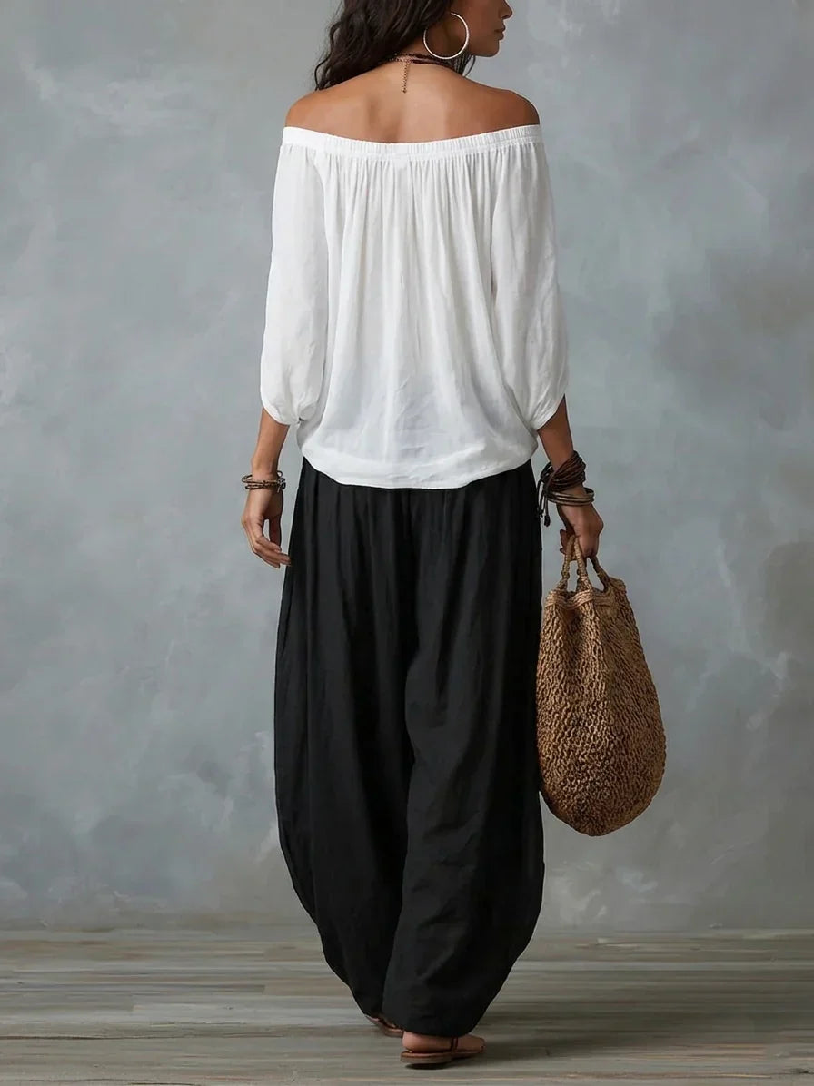 Off-Shoulder Top &amp; Lantern Trousers Set
