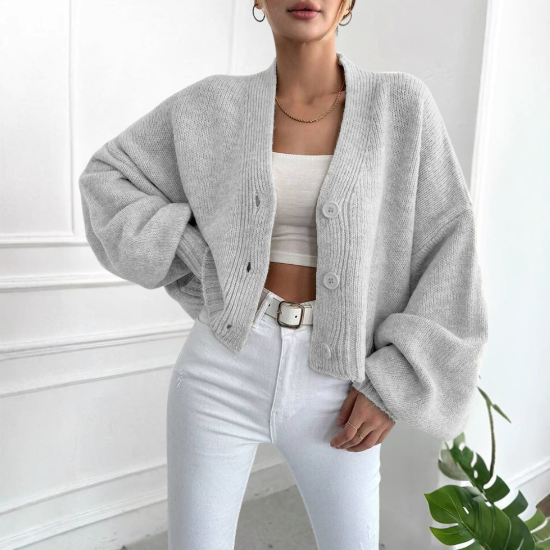 BULAK™ - Casual Crop Lantern Sleeve Cardigan