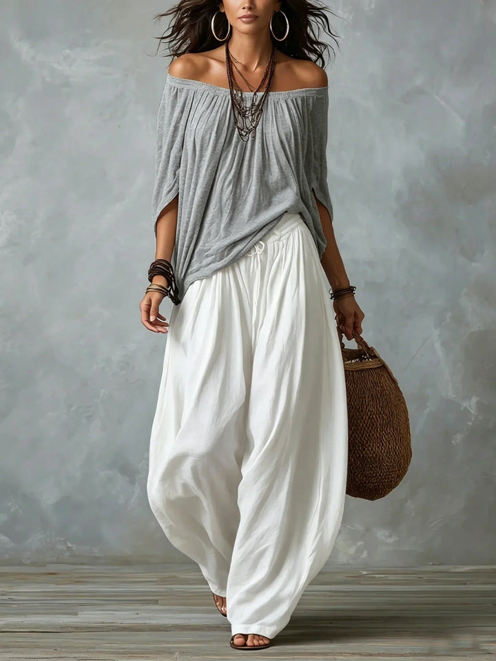 Off-Shoulder Top &amp; Lantern Trousers Set