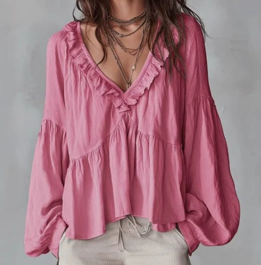 Airy Vintage-Inspired Ruffle Bohemian Blouse