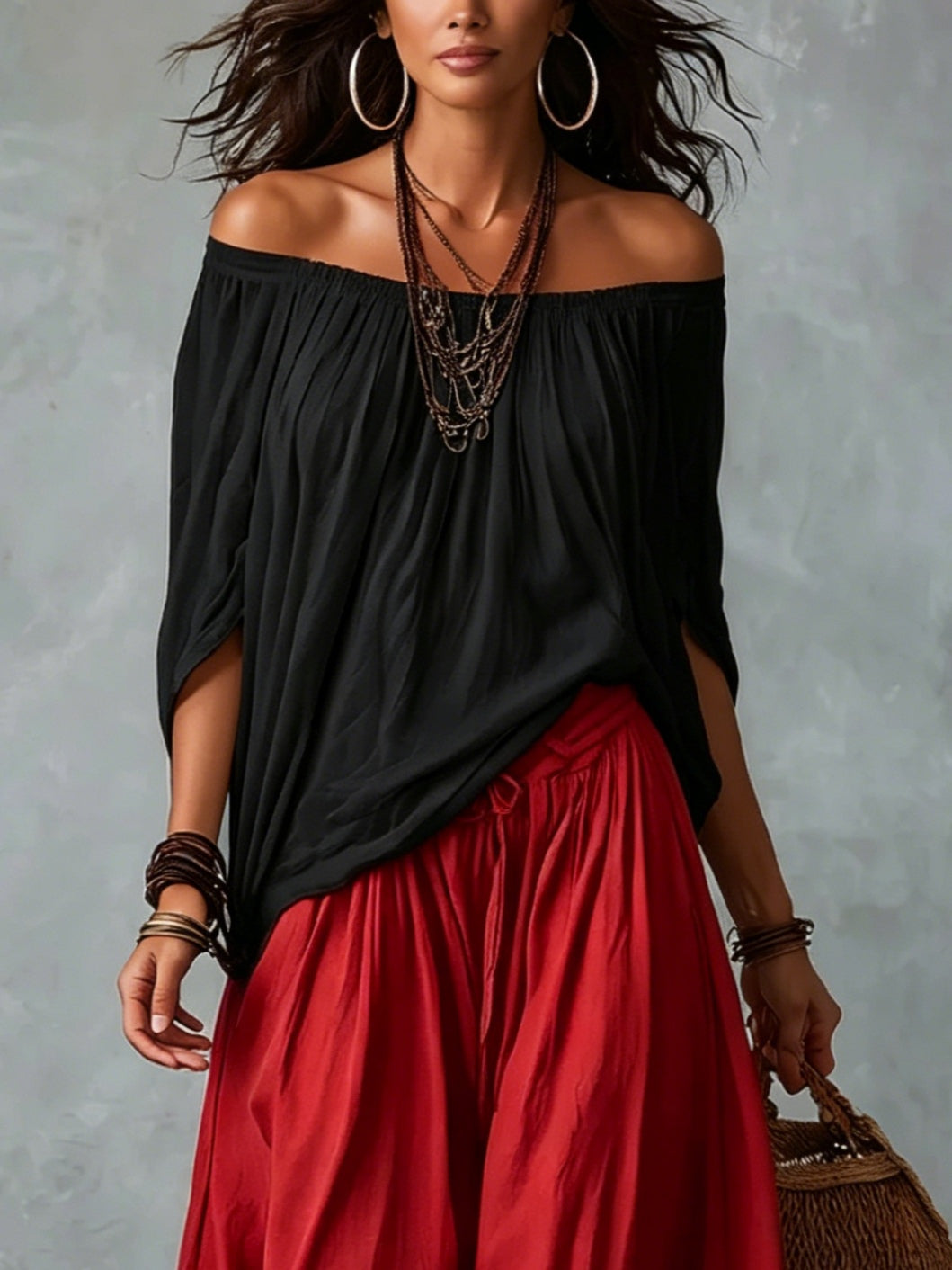 Off-Shoulder Top &amp; Lantern Trousers Set