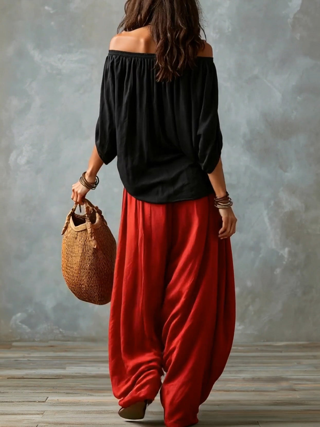Off-Shoulder Top &amp; Lantern Trousers Set