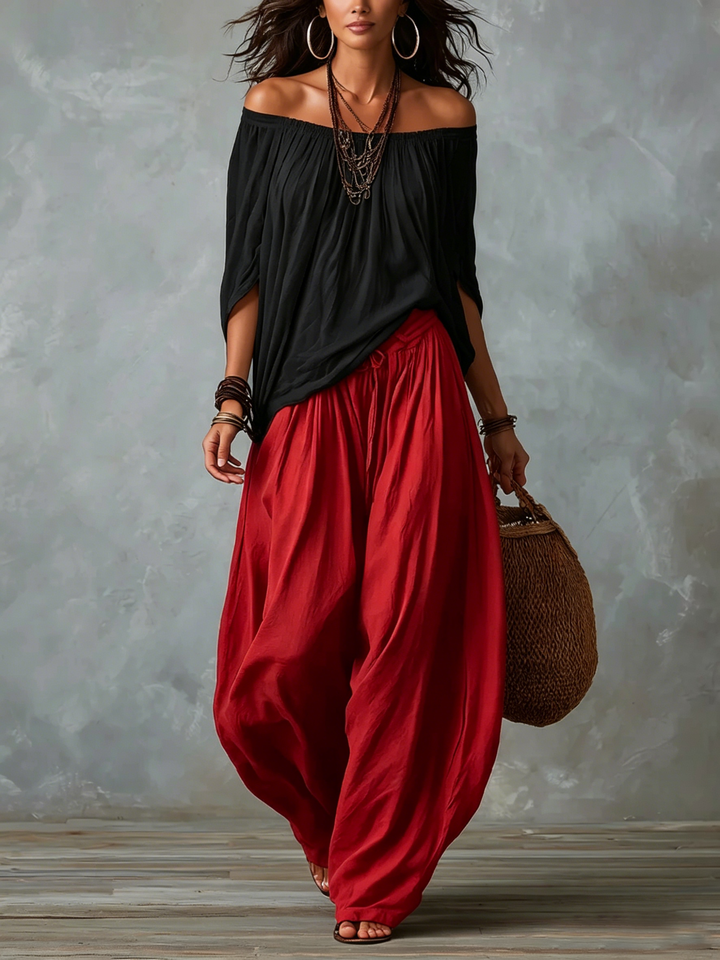 Off-Shoulder Top &amp; Lantern Trousers Set