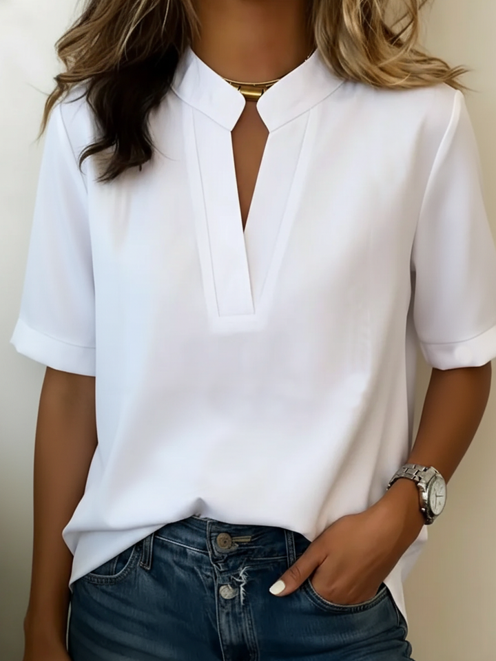 Élise — Elegant Short Sleeve V-Neck Blouse