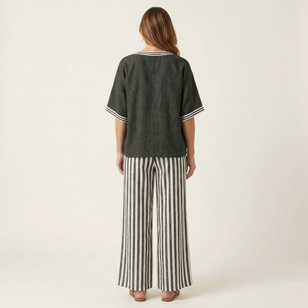 Juliana | V-Neck Varsity Top &amp; Stripe Wide-Leg Set
