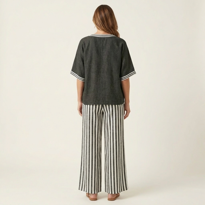 Juliana | V-Neck Varsity Top &amp; Stripe Wide-Leg Set