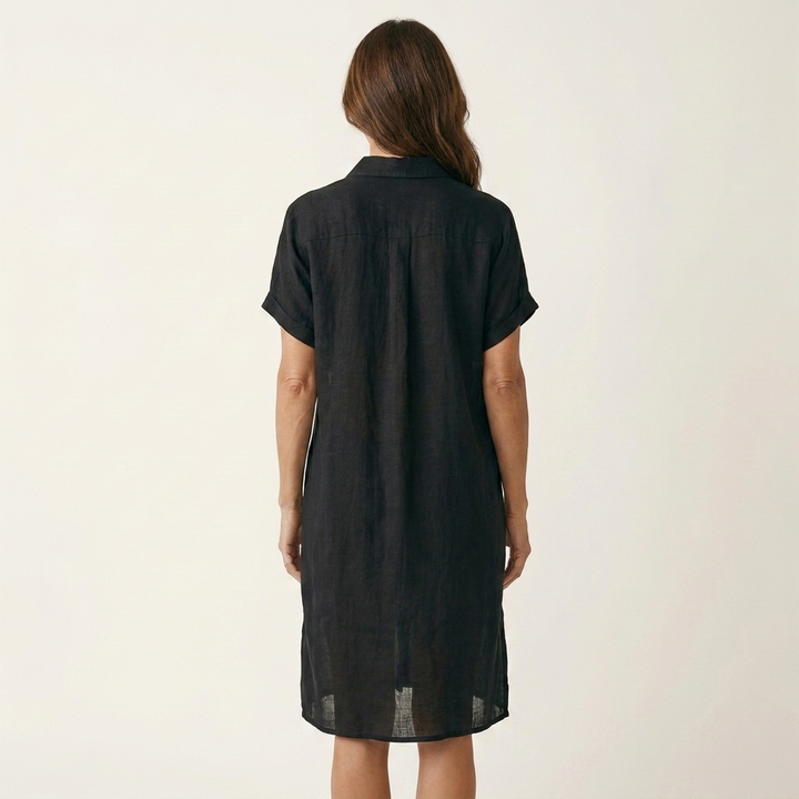 Nidalie | Cotton-Linen Midi Shirt Dress with Rolled Cuffs